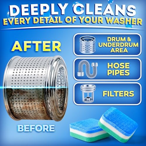 Washing Machine Cleaner Tablets for Pet Owners Pro – Front & Top Load HE Washers – Removes Pet Hair Buildup Eliminates Odors & Residue – 28 Tablets 1-Year Supply – Septic Safe Deep Clean