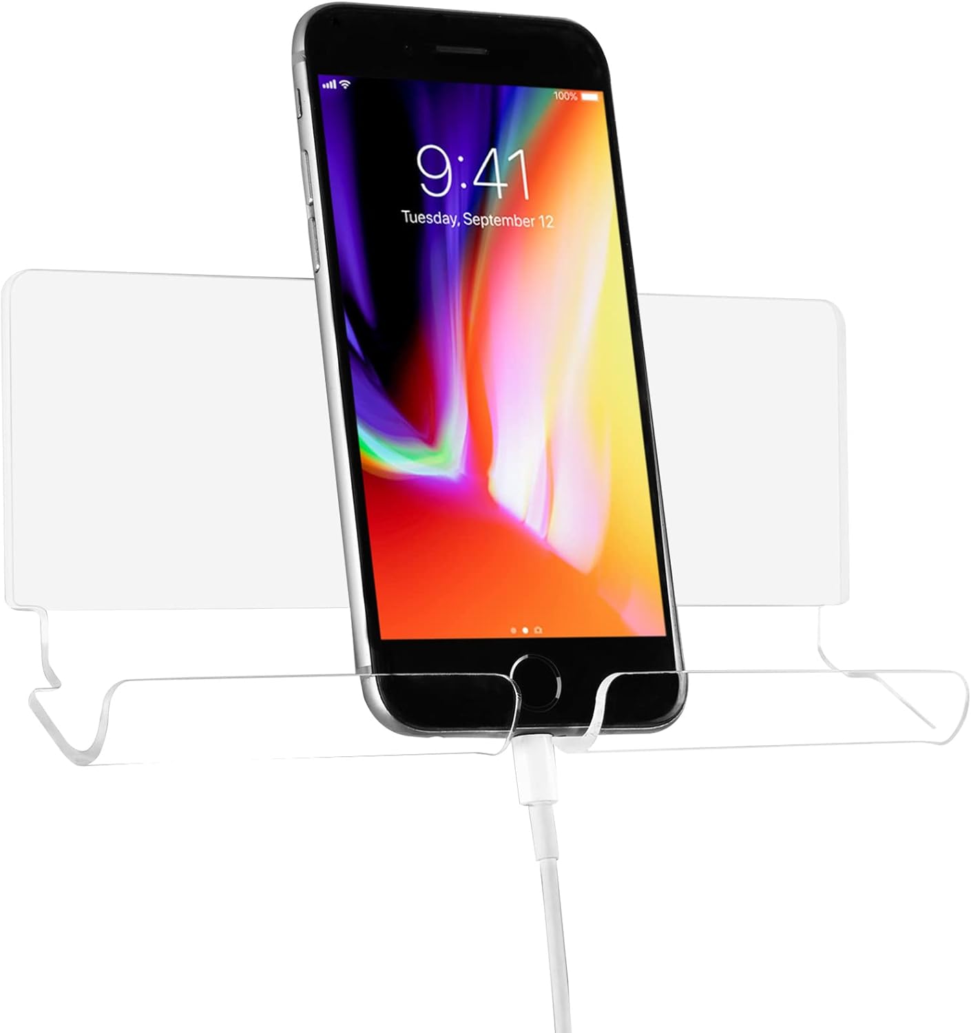 Adhesive Wall Phone Tablet Holder Mount Stand for Tablet Smartphones eReader Wall Holder Mount (Silky White & Transparent)