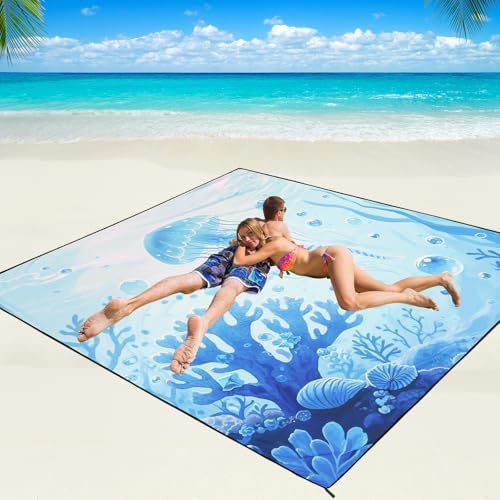 WIWIGO Beach Blanket Waterproof Sandproof Beach Mat 79" X 83"/10'x9'for 2-8 Adults Quick Drying Outdoor Picnic Mat Beach Accessories for Travel, Camping, Hiking