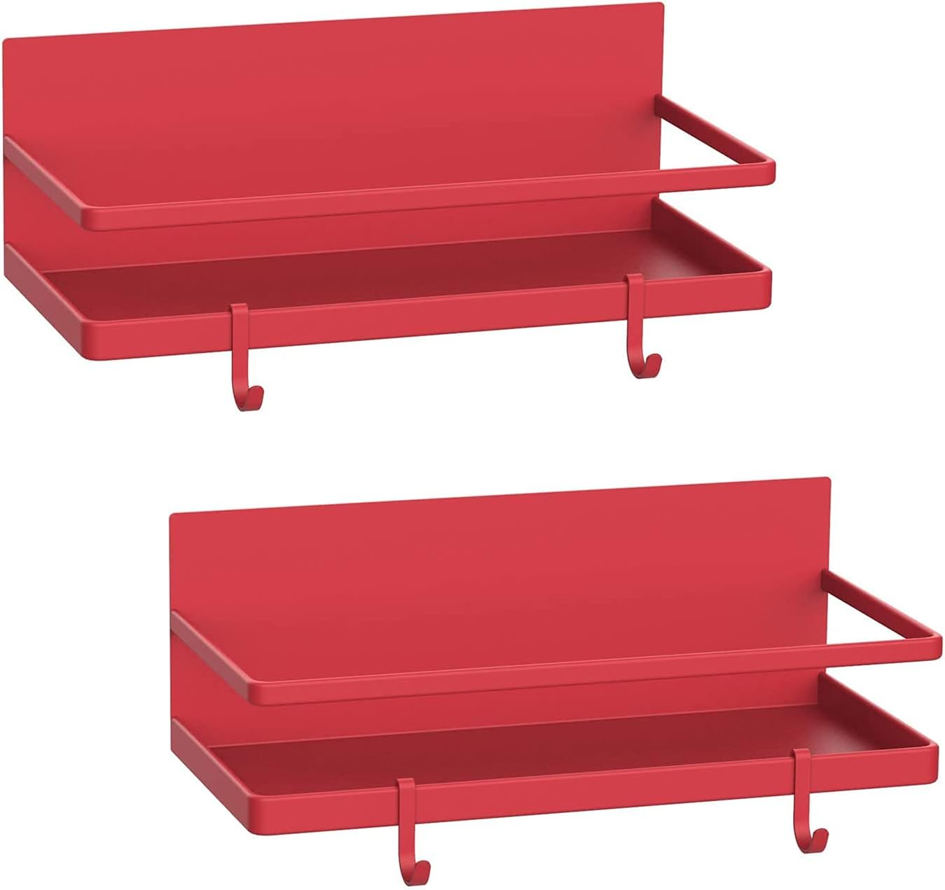 Magnetic Spice Rack Organizer Refrigerator Spice Storage Shelf（Red 2 pack with hook）
