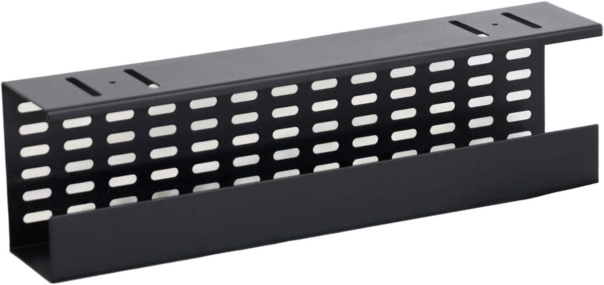 AEONS Under Desk Cable Management Tray Black Horizontal 16-inch Under Desk Removable C Clamp Mount Computer Cord Raceway and Modesty Panel