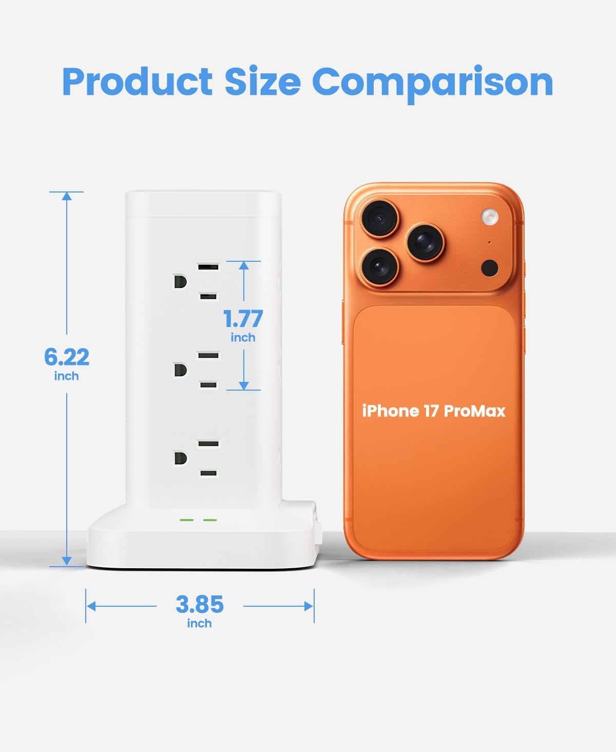 Power Strip Tower with Surge Protector 1800J, Fast Charging Tower PD20W USB-C Ports with 12 AC Outlets, 10ft Extension Cord for Home Office Dorm Room, White