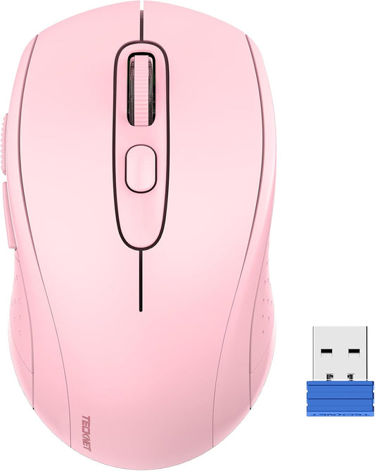 TECKNET Wireless Mouse for Laptop,4800 DPI,Silent Mouse with 6 Buttons Pink