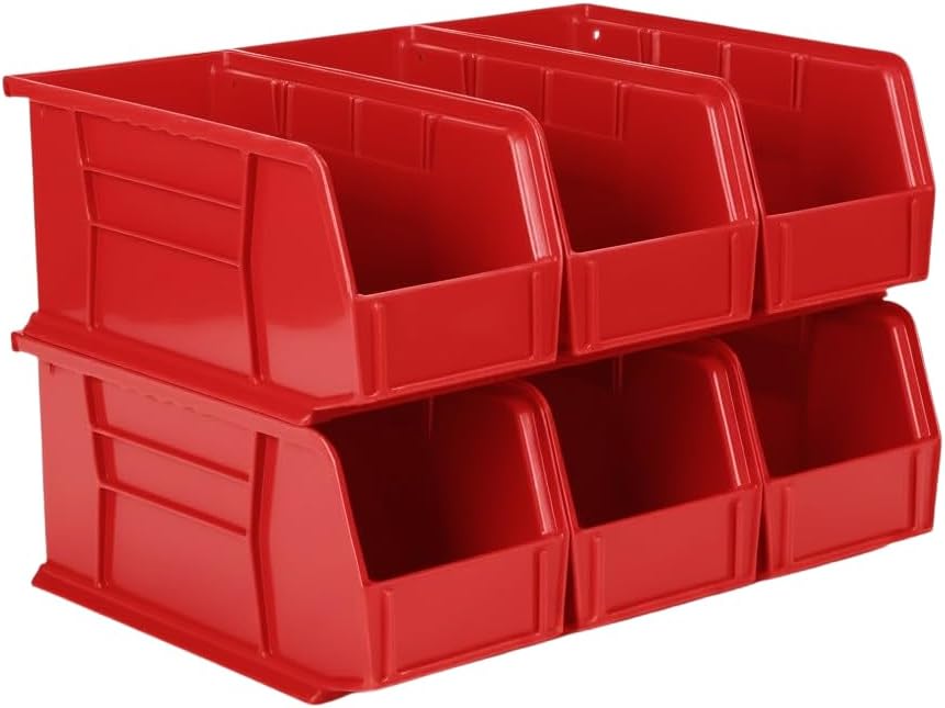 HE HUDSON EXCHANGE 11" x 5.5" x 5" (6 Pack) Plastic Stackable Storage Bin, Red