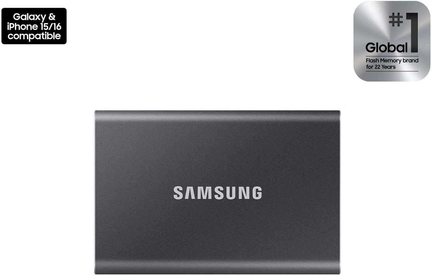 Samsung T7 Portable SSD, 1TB External Solid State Drive, Speeds Up to 1,050MB/s, USB 3.2 Gen 2, Reliable Storage for Gaming, Students, Professionals, MU-PC1T0T/AM, Gray