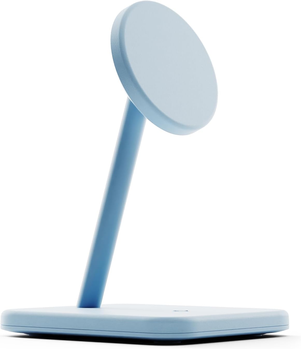 Twelve South HiRise 2 Deluxe 2-in-1 Wireless Charging Station, Glacial Blue | The Qi2 magnetic arm delivers 15W to your iPhone while the 5W base tops up AirPods Pro; tilts 70 degrees for StandBy mode.