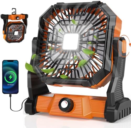 Portable Camping Fan,20000mAh Rechargeable Battery Powered Fan with LED Lantern, USB-C Battery Operated Fans,Ultra Quiet, for Outdoor Indoor Use,Travel, Tent,Beach, Picnic,Barbecue, Fishing,Home