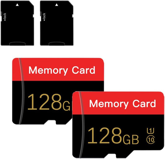 2 Pack Micro Memory Card 128 GB with Adapter, C10/U1/UHS-I/A1 TransFlash Card, TF Card for Smartphone, Tablet, Camera, Drone, Personal Computer (Red 128GB*2-U1)