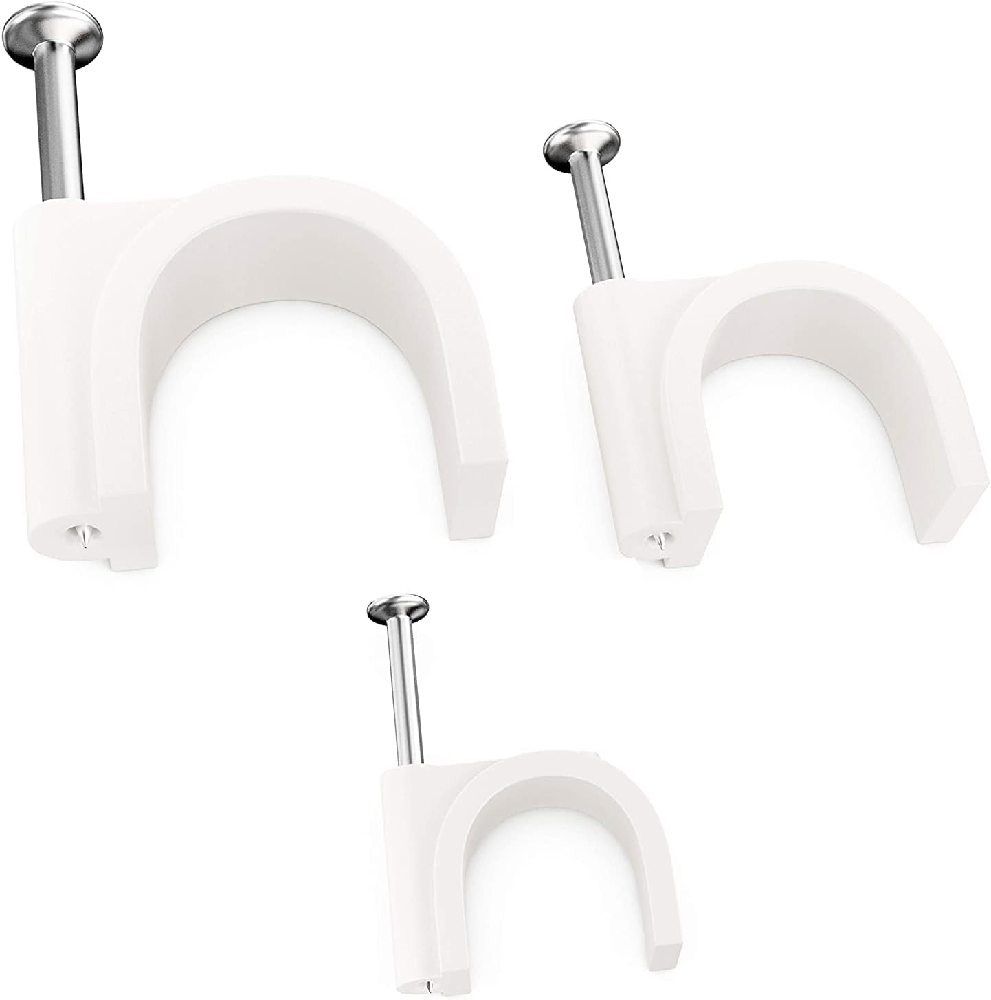 Pro-Grade, Cable Clips with Steel Nails 6mm, 8mm, 10mm, 12mm Size Wire Holders and Tacks 100 Each. Durable, UV Resistant Easy Install Plastic Clips Organize Coax, Ethernet, Cat5, Cat6 and Other Cords