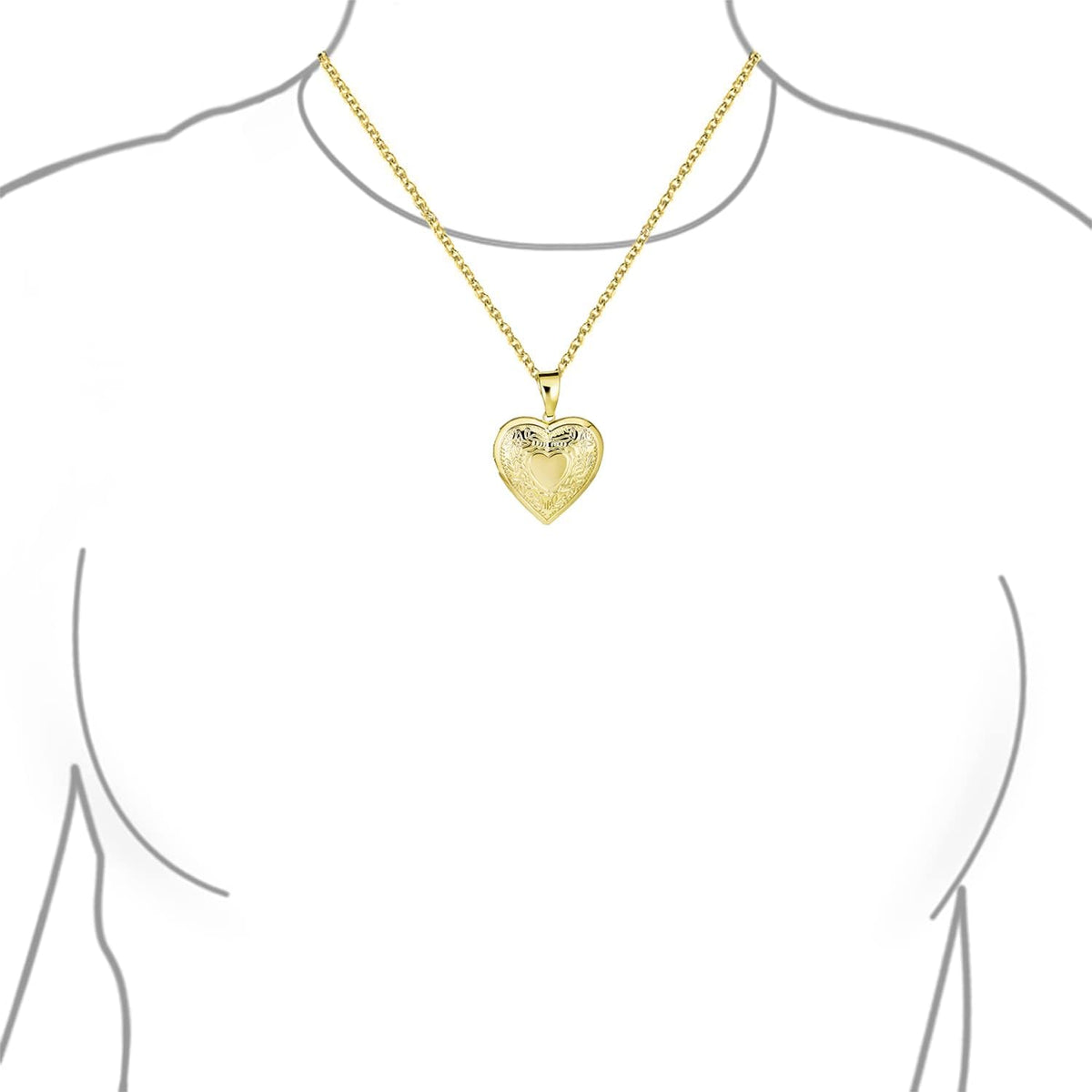 Vintage Style Leaf Etched Heart Photo Locket Necklace 18K Gold Plated