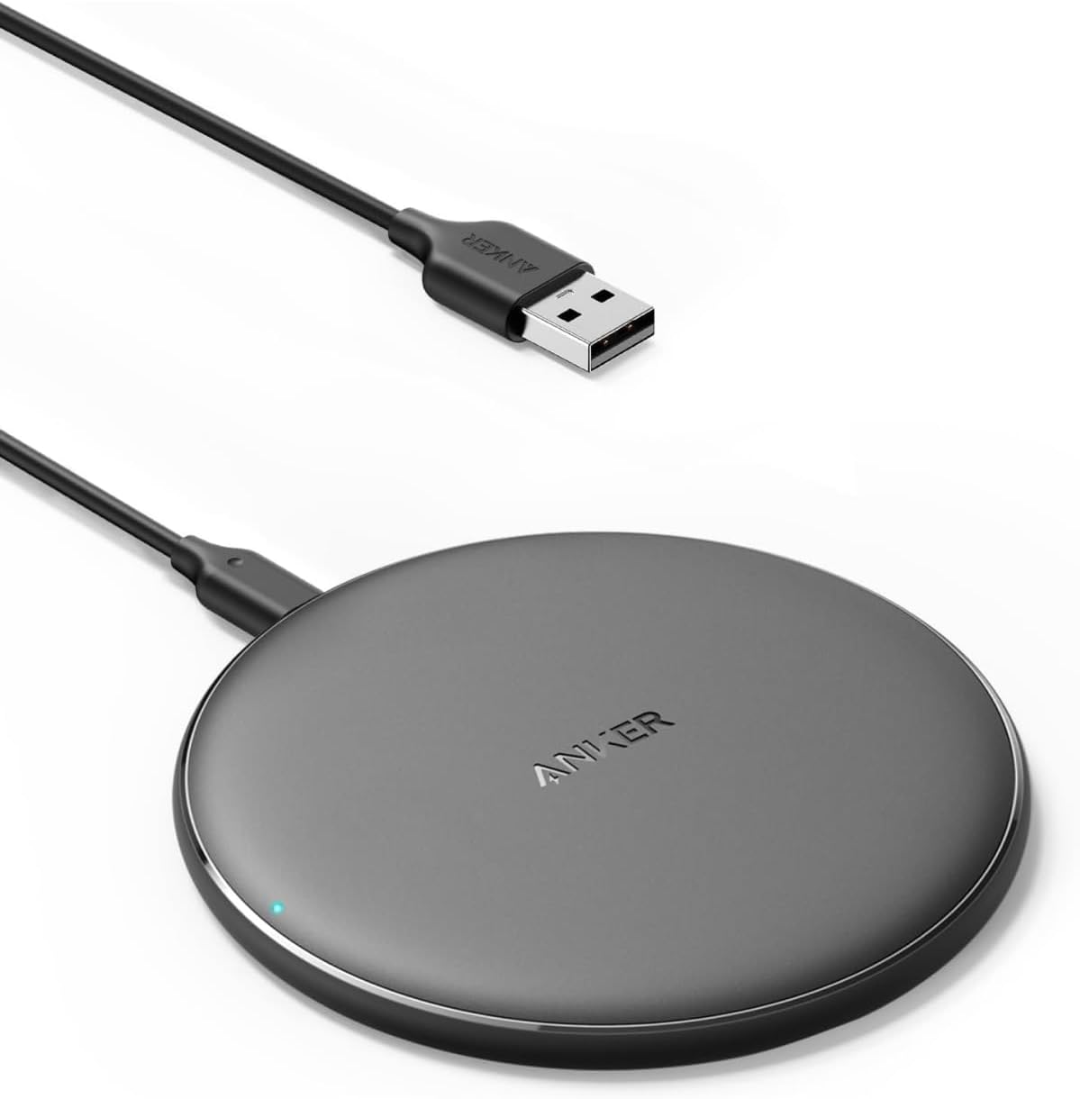 Anker 313 Wireless Charger (Pad), Qi-Certified, 10W Max Fast Charging for Samsung, Compatible with iPhone 16 Plus/15 Plus/14 Plus/12, AirPods (No AC Adapter, Not MagSafe Magnetic Charging Compatible)