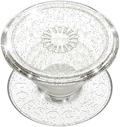 PopSockets Adhesive Phone Grip, Holder, Phone Stand, Kindle - Clear Glitter Silver