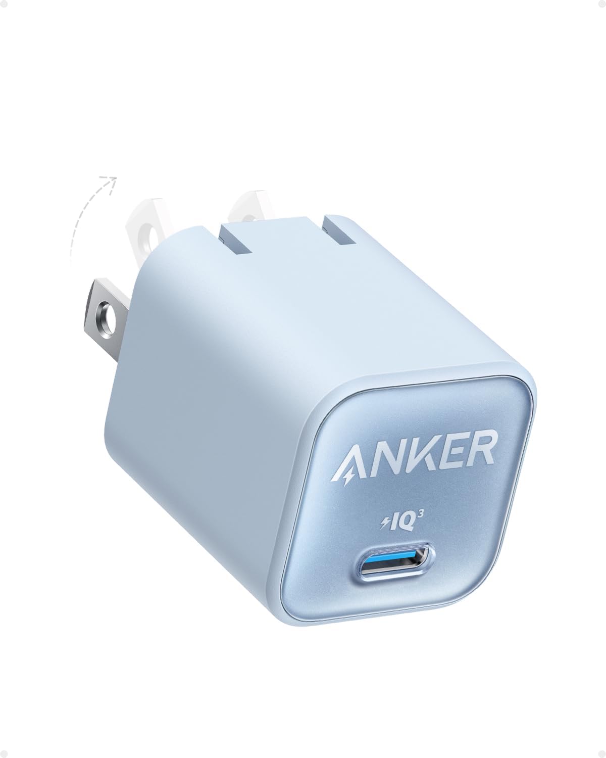 Anker Nano Phone Charger, USB C GaN Charger 30W, PIQ 3.0 Foldable PPS Fast Charger USB C for iPhone 17 / 16 and more series, Galaxy, iPad, Compatible with MagSafe