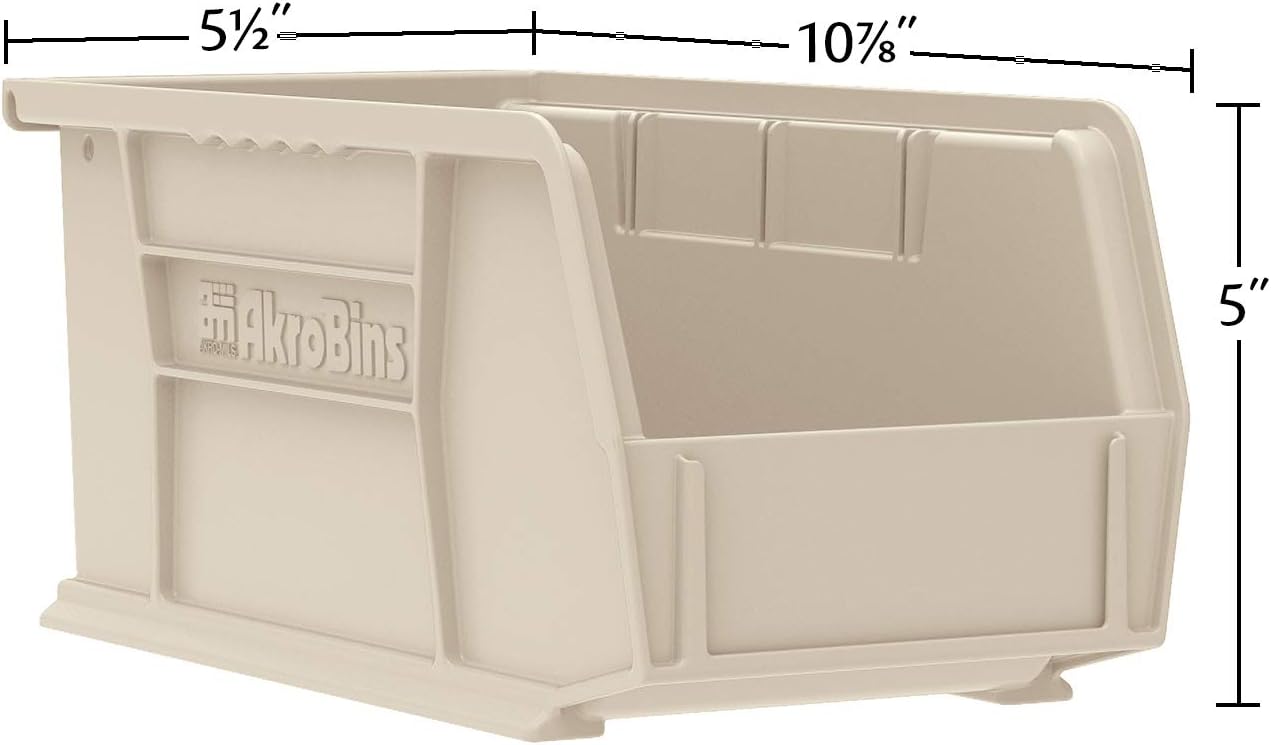 Akro-Mils 30230 AkroBins Plastic Storage Bins, Space-Saving Stackable Bins for Garage, Pantry, Craft Organization, 11" x 5" x 5", Green, 12-Pack