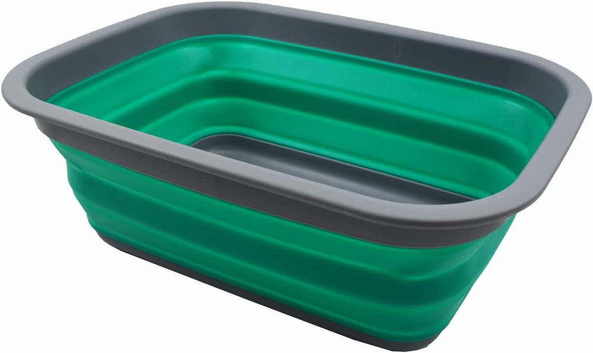 SAMMART 9.2L (2.37Gallon) Collapsible Tub - Portable Outdoor Picnic Basket/Crater - Foldable Shopping Bag - Space Saving Storage Container (M, White/Lake Green)