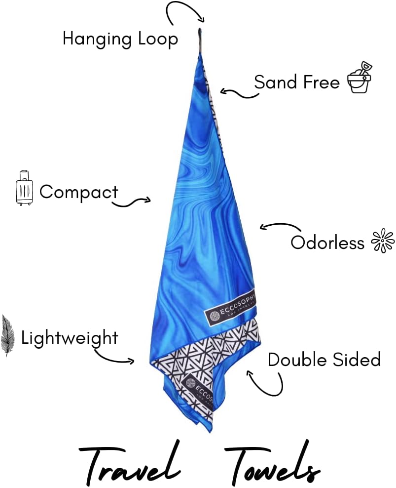 ECCOSOPHY Microfiber Beach Towel - Quick Dry, Sand Free and Oversized 71x35