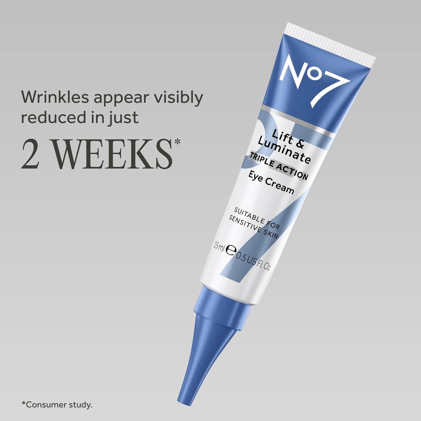 No7 Lift & Luminate Triple Action Under Eye Cream - Dark Circles Under Eye Treatment with Vitamin C & Collagen Peptide Technology - Helps Reduce Puffiness, Bags & the Appearance of Wrinkles (0.5 Oz)