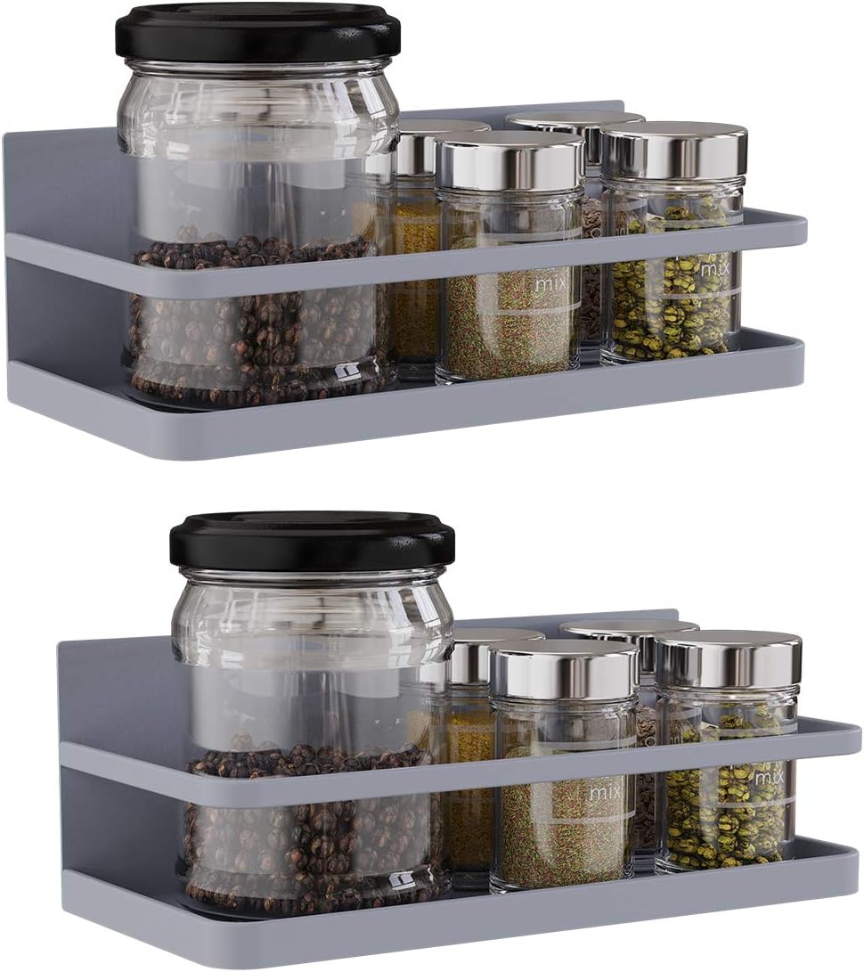Magnetic Spice Rack Organizer Single Tier Refrigerator Spice Storage Shelf, Easy to Install The Side of The Refrigerator Can Hold spices (Gray 2)