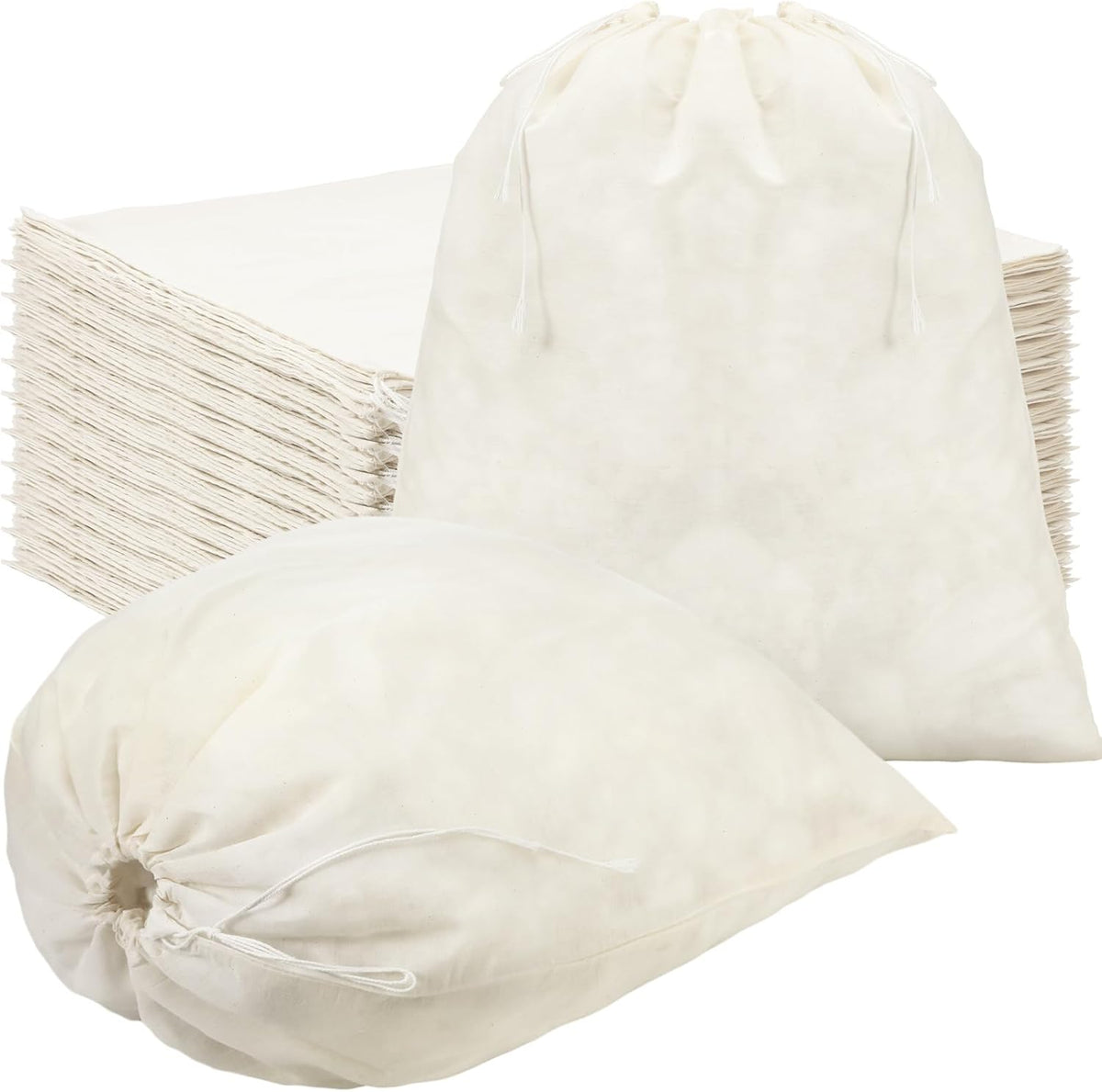Tatuo 50 Pcs Muslin Bags 18 X 20 Inches, Cotton Drawstring Pouches Party