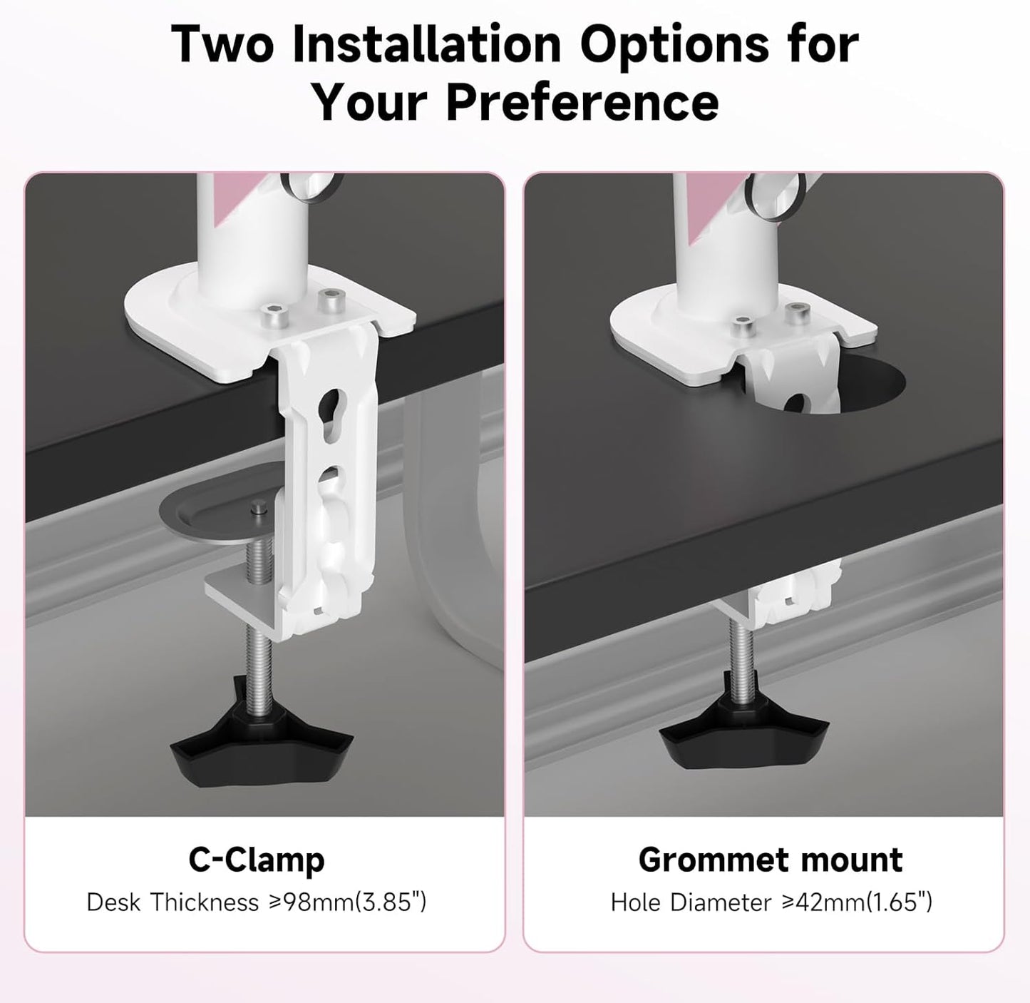 Suptek Monitor Mount Gas Spring Monitor Arm Desk Mount Fully Adjustable Fits 17 20 22 23 24 26 27 32 35 inch Monitors Weight Capacity up to 24.25 lbs, Pink