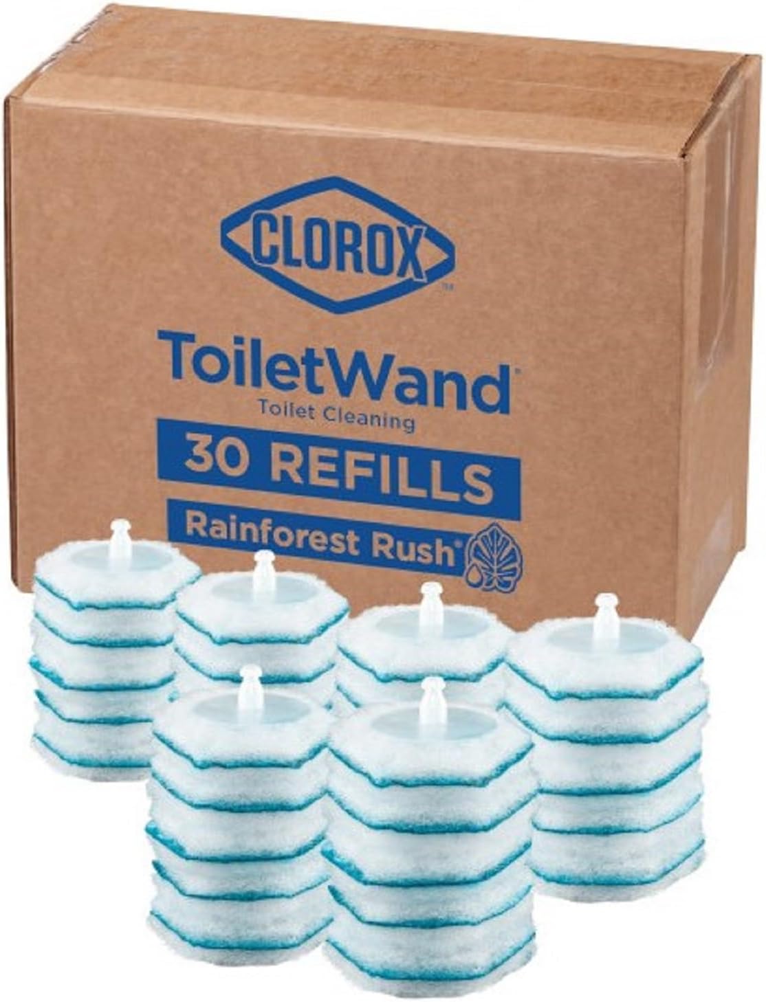 Clorox ToiletWand Toilet Cleaning Refills, Spring Cleaning Essential, Disinfecting Scrubbing Pads, Rainforest Rush, 30 Count