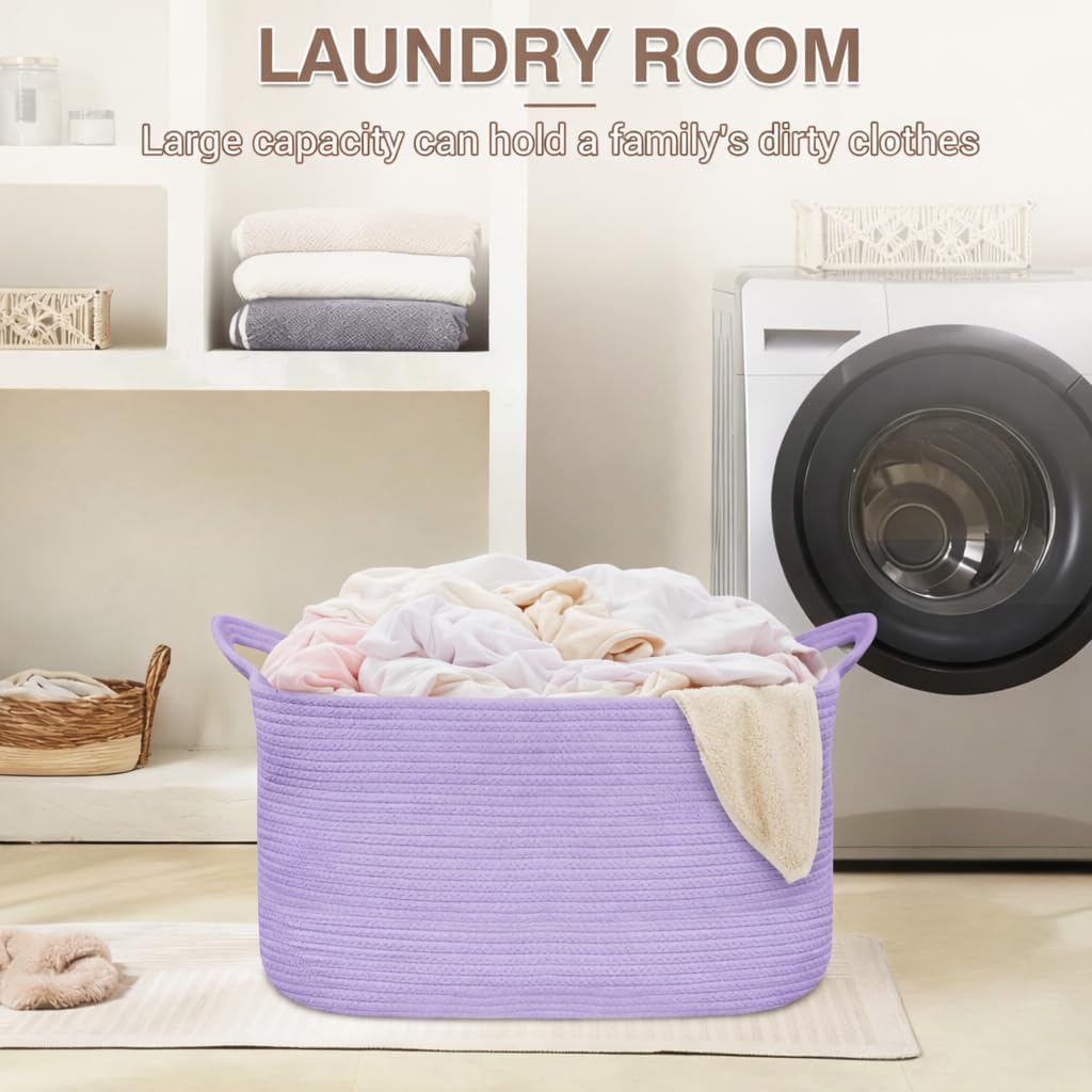 YOUDENOVA Large Blanket Basket, Rectangle Cotton Rope Storage Baske | 21.6''×14.9''×11.8'' Nursery Laundry Hamper for Storage Clothes Organizing, Woven Basket, Dirty Clothes Organizer Bins