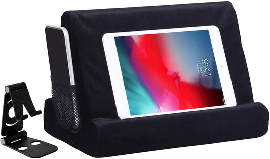 2pcs Multi-Angle Tablet Holder Cushion Stand with Net Pocket & Black Color Phone Stands Upgraded Tablet Pad Support for Phone,Pad,Books ( Black )