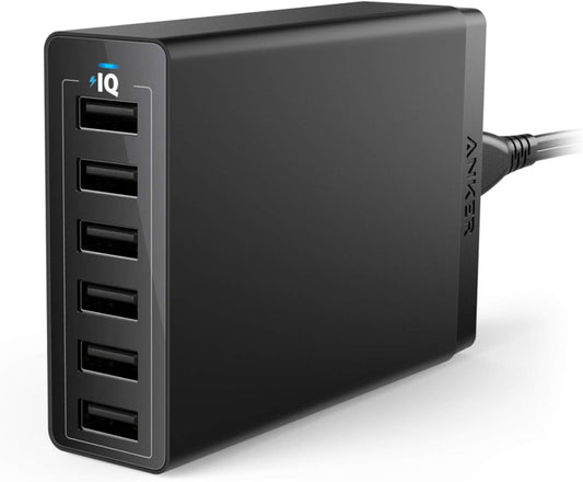 Anker Desktop Charger, 60W 6 Port USB Multiple Charging Hub, PowerPort 6 Multiple USB Charger, Campatible with iPhone, iPad, MacBook, Galaxy, LG, HTC, and More