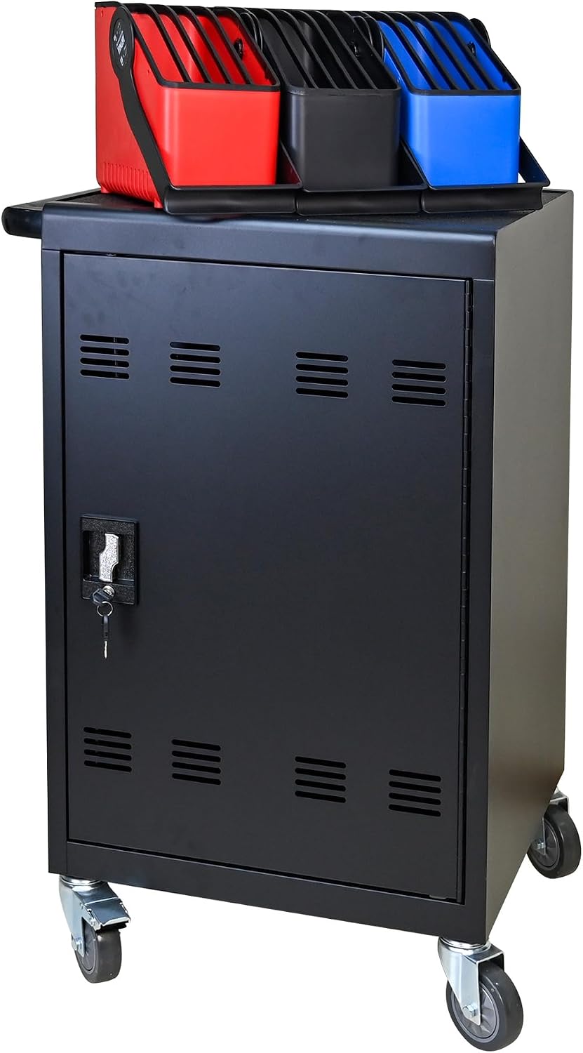30-Device Charging Cart for Laptops, Lock, Black | Laptop Storage, 6×5-Slot Baskets, Cord Management, Access Lock, for iPads/Chromebooks, for School/Business
