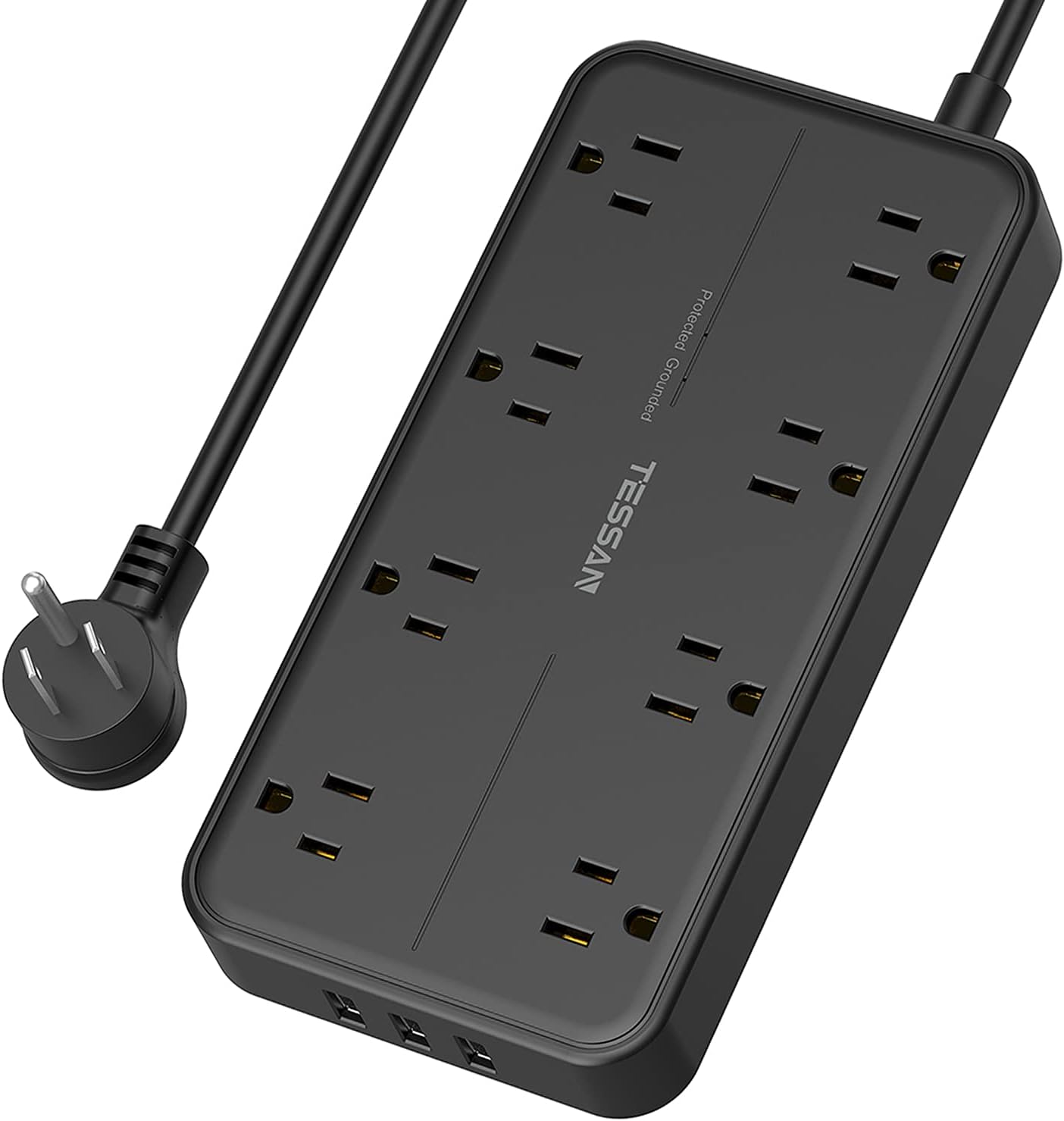 TESSAN Power Strip Surge Protector, Flat Plug Extension Cord with 8 Outlets 3 USB Charger(1 USB C), 1080 Joules Protection, Wall Mountable Charging Station for Home Office School Dorm Room Essentials
