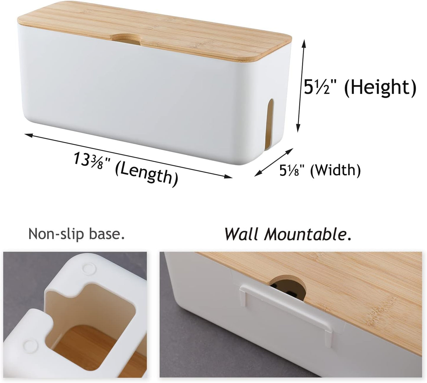 Changsuo Wall Mount Cable Management Box LargeCable Organizer Box for Extension Cord Power Stripe Surge Protector Wire Management Concealer Organizer Cover Hider for Desktop (Large, White)