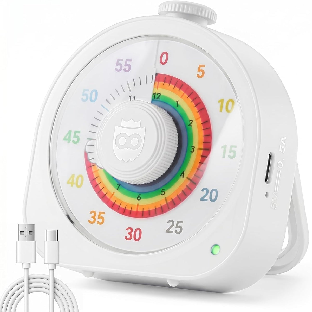Visual Timer for Kids, Rechargeable Rainbow 60-Min/12-Hour Countdown, White
