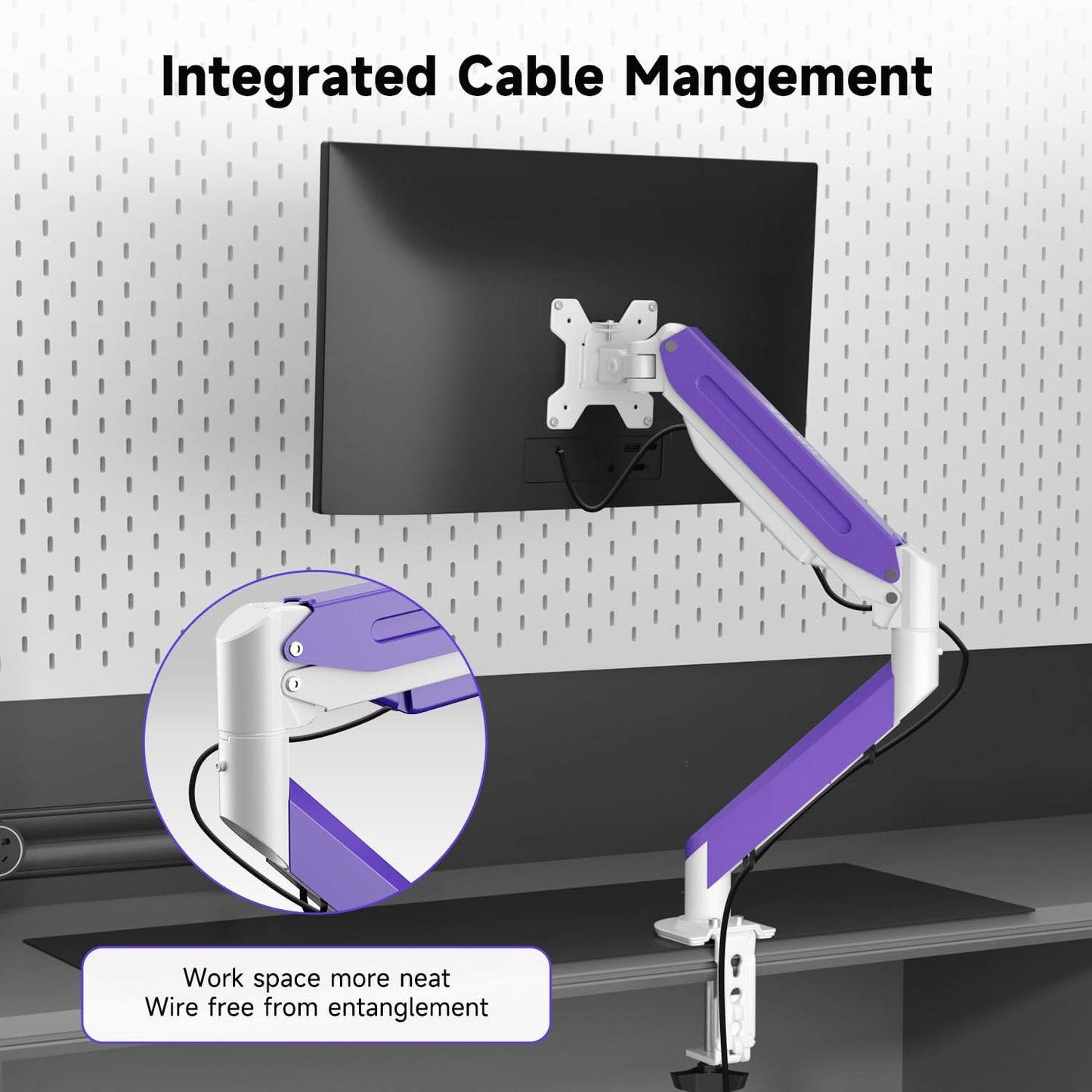 Suptek Monitor Mount Gas Spring Monitor Arm Desk Mount Fully Adjustable Fits 17 20 22 23 24 26 27 32 35 inch Monitors Weight Capacity up to 24.25 lbs (White+Purple, 17"-35")