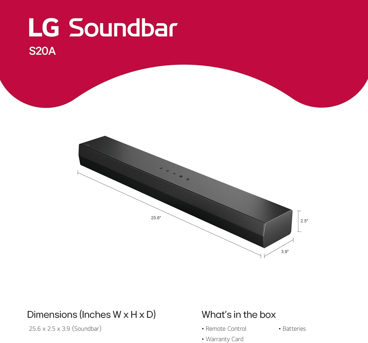 LG S20A 2.0 ch. Soundbar, Dolby Digital, TV Synergy, Wow Interface, DTS Digital Surround