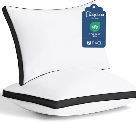 CozyLux Pillows King Size Set of 2, Soft and Supportive 3D Down Alternative Bed Pillow for Sleeping 2 Pack Black, Luxury Hotel Quality Gusseted Bedding Pillows for Back, Stomach or Side Sleepers 18x34