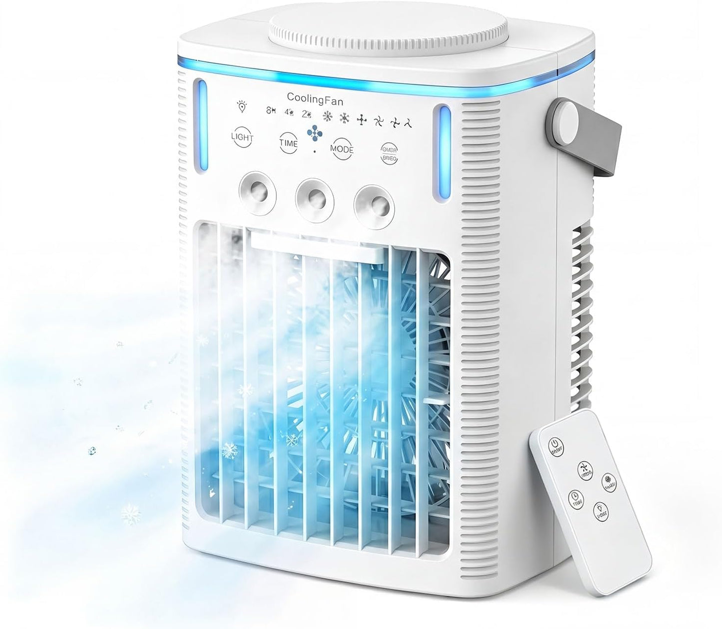 Portable Air Conditioners, Ultra-Quiet Mini AC Fan with 2-4-8H Timer, Remote Control, 3 Speed & Cool Mist, 3 Ultrasonic Nozzles, 7 Color Light, 1000ml Personal Evaporative Air Cooler for Office, Room