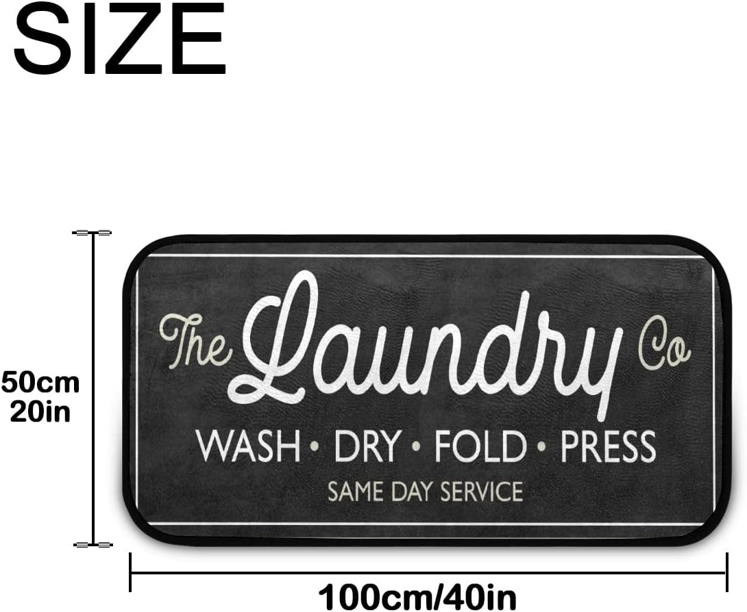Laundry Room Long Mat Area Rug Non-Slip Floor Mat Waterproof Farmhouse Carpet for Kitchen 40" x 20"(Black-3)