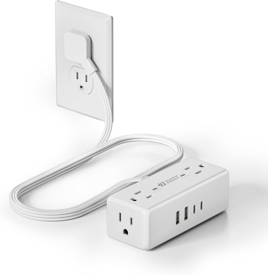 3Ft Extension Cord with Multiple Outlets, Flat Plug Surge Protector Power Strip Short Extension Cord 3 Ft, 4 Outlets & 4 USB Ports (2 USB C), Charging Station for Home Office, Dorm Room Essentials