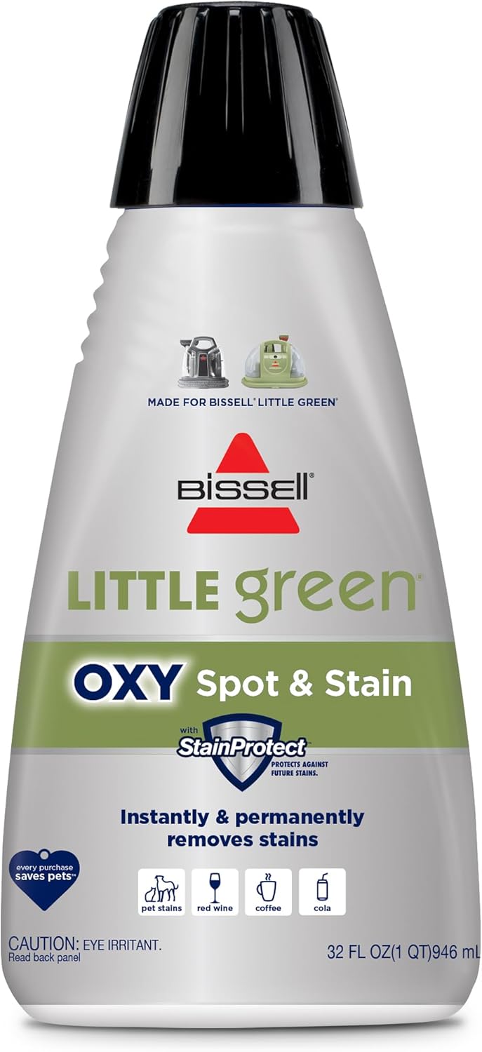 BISSELL Little Green Spot & Stain Cleaning Solution with OXY and StainProtect, for All Leading Portable Carpet & Upholstery Deep Cleaners, Instantly & Permanently Removes Stains, 2038G, 32oz