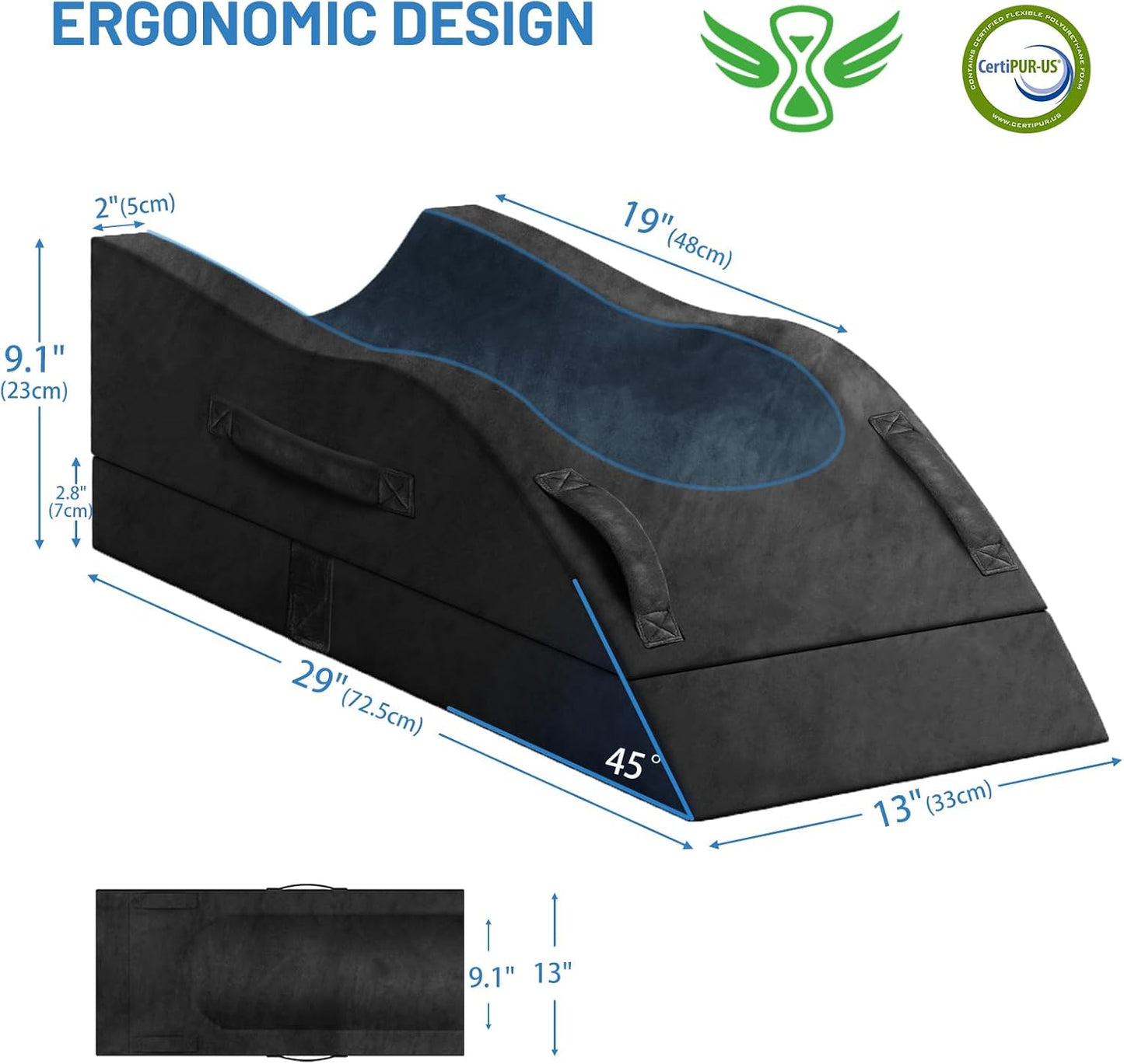 TranquilRelax Leg Elevation Pillows, Wedge Pillow for After Surgery Or Rest, Memory Foam Leg Support Adjustable, Back Knee Hip Ankles Pain Relief, Knee Pillow for Sleeping Blood Circulation Black