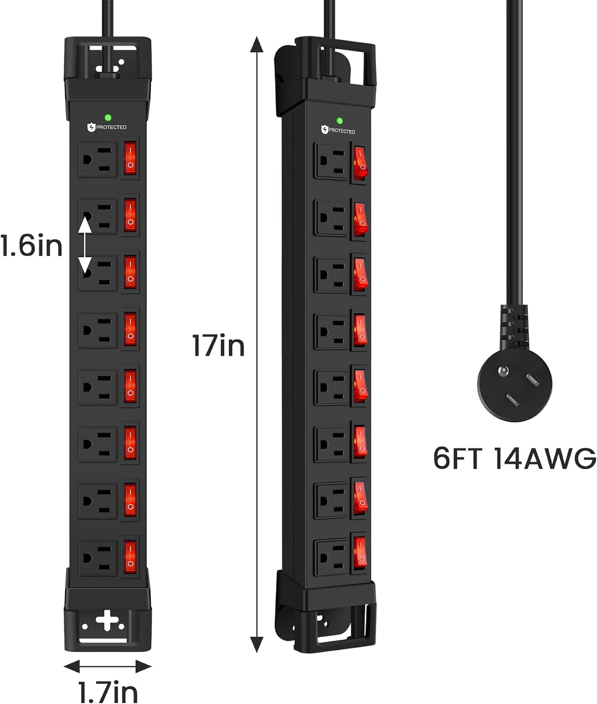HEZI Heavy Duty Power Strip with 8 Outlets,1200J Surge Protector,Black,6FT