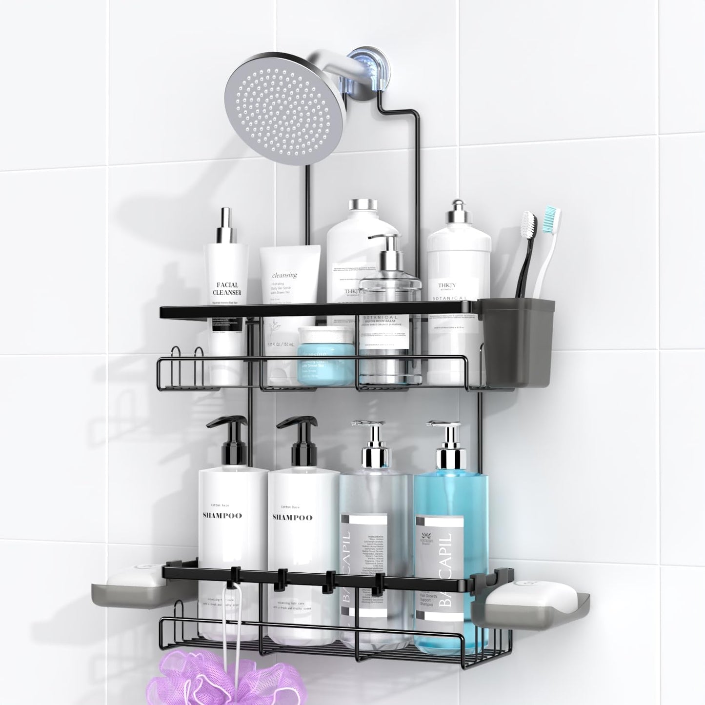 AKTECKE Shower Caddy Hanging Bathroom Organizer: Rustproof Shelf for Inside Shower - No Drilling Racks Over Showerhead - Bath Shelves for Shampoo Soap