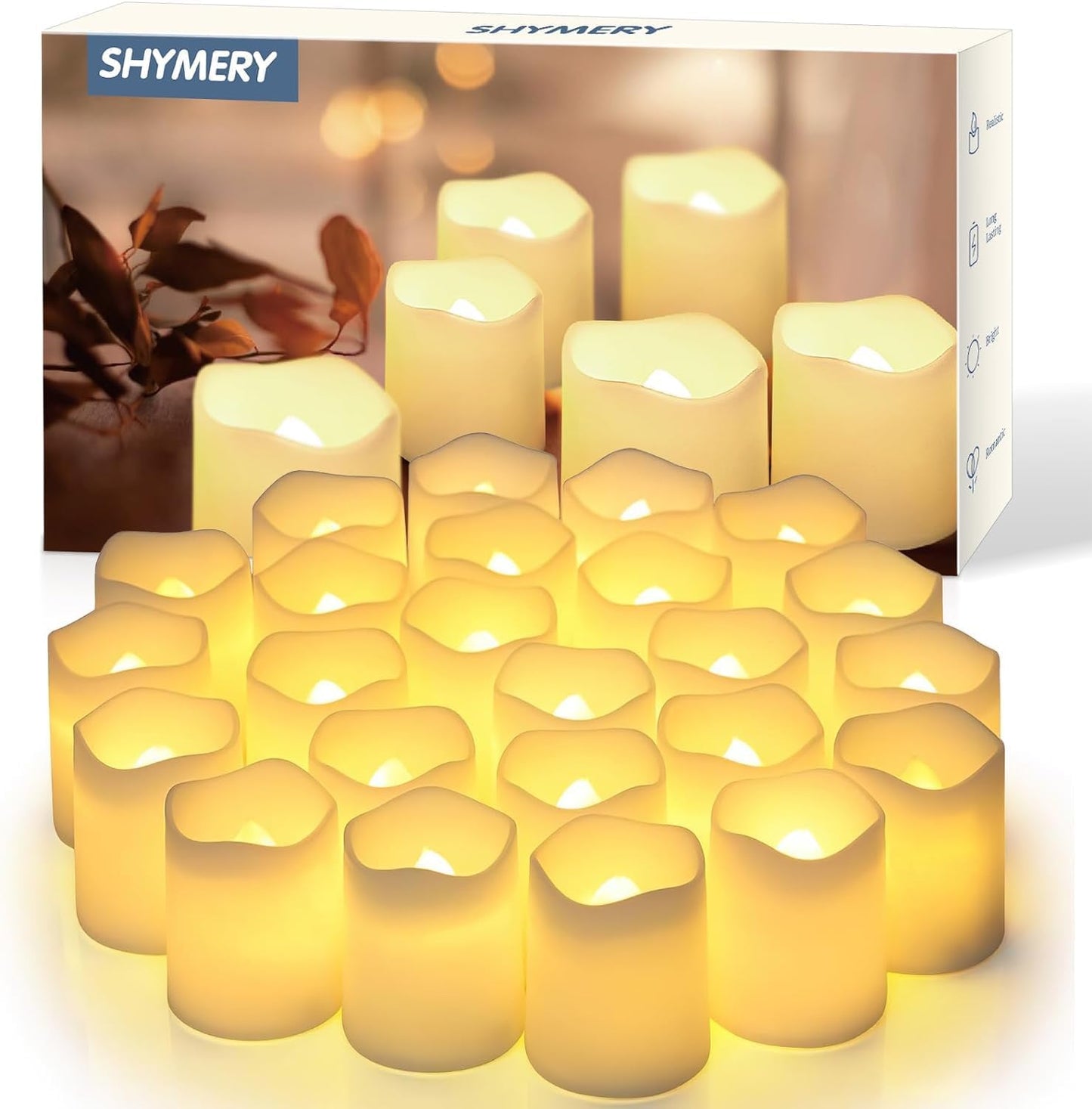 SHYMERY Flameless Votive Candles,50 Pack Flickering Electric Fake Battery Operated LED Candles,200+Hour Long Lasting LED Tea Lights for Wedding,Halloween,Christmas,Party and Holiday Decoration