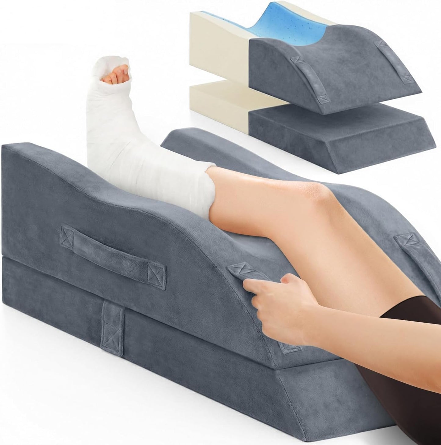 TranquilRelax Leg Elevation Pillows, Wedge Pillow for After Surgery, Memory Foam Leg Support Adjustable, Comfort Care for Back Knee Hip Ankles Pain, Knee Pillow for Sleeping Blood Circulation Grey