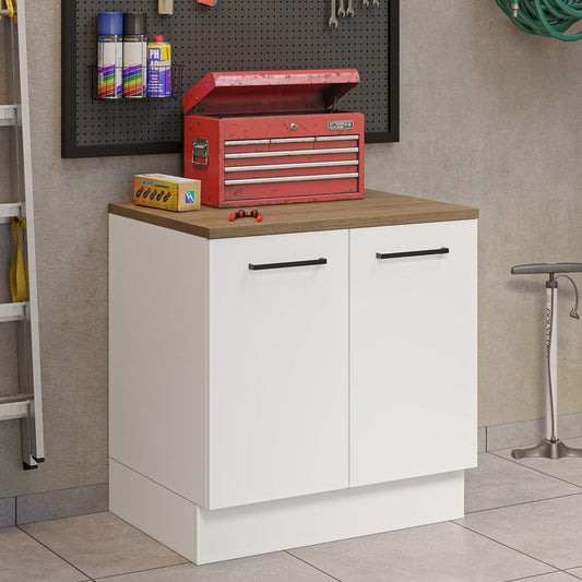 Madesa Compact Garage and Utility Room Base Storage Cabinet with 2 Doors and Tool Storage Shelves 33 Inch Wooden Organization Unit - White