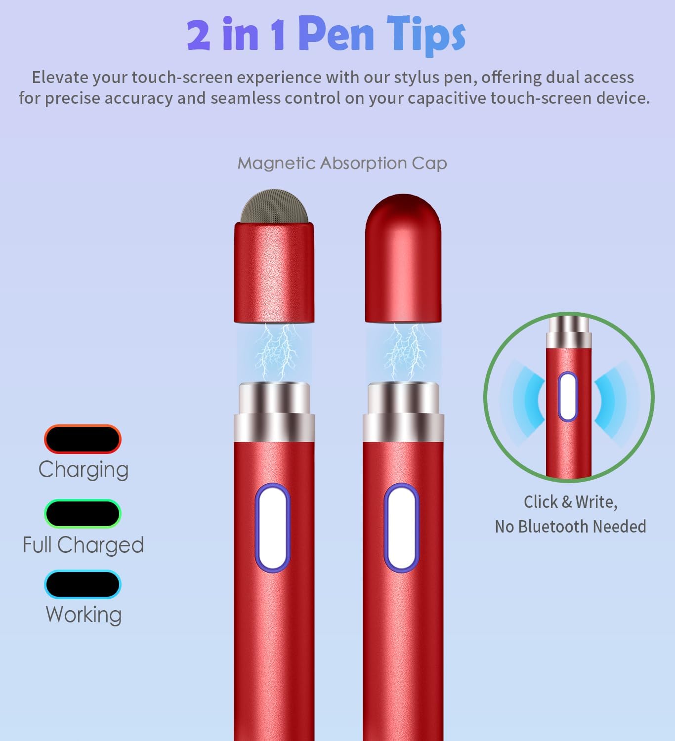 Active Stylus Pen for Touch Screens, Dual Pen Tips for Drawing &Writing,High Precise Universal Digital Pencil for Tablet/Phone/Sam-sung/K-indle,i-Pad Air/Pro/Mini,A-pple i-Phone 17/16/15/14/13/12- Red