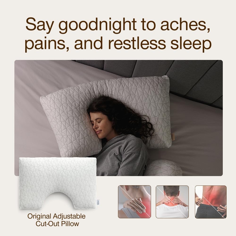 Coop Home Goods Original Cut-Out Adjustable Pillow, Queen Size Bed Pillows for Neck & Head Support, 18 x 28 “ Memory Foam Pillows - Medium Firm for Side Sleeper, CertiPUR-US/GREENGUARD Gold