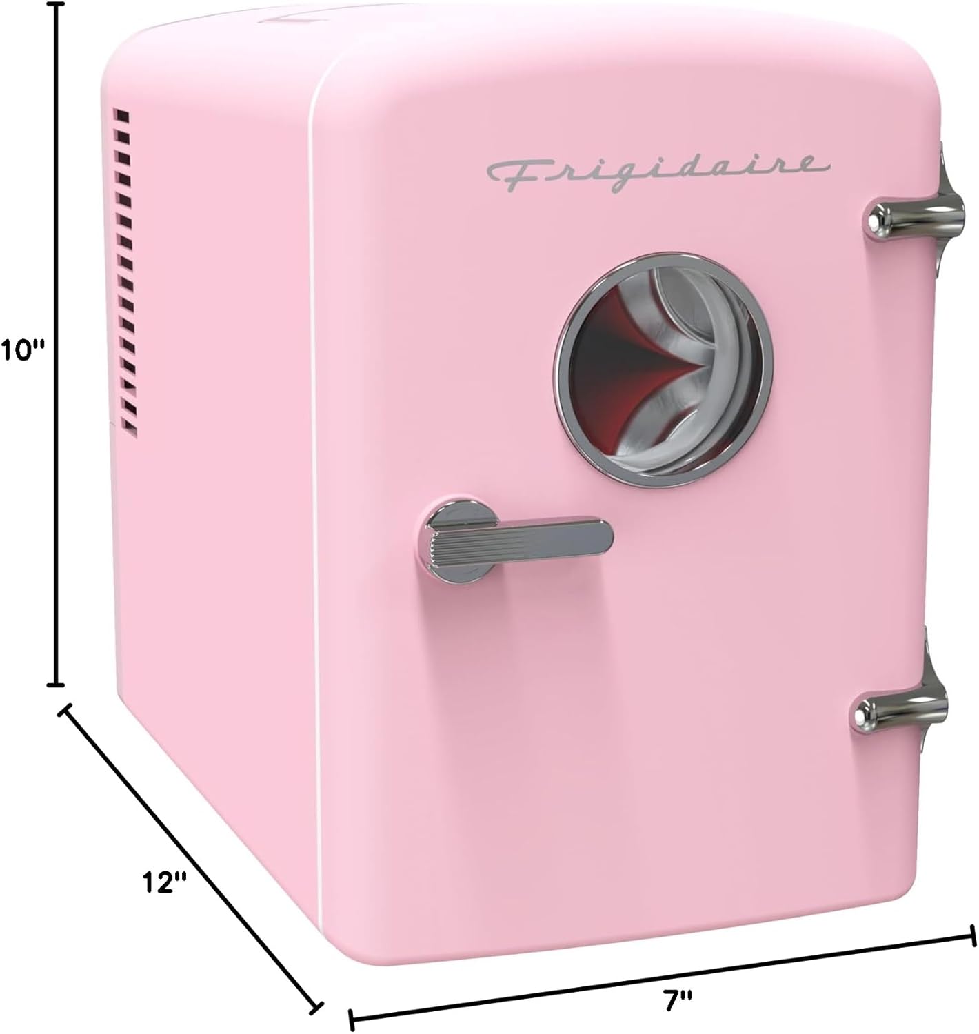 Frigidaire Retro 9-Can Mini Personal Fridge Portable Cooler for Car, Office, Bedroom, Dorm Room, or Cabin, 11.8" D x 7.1" W x 10.1" H, PINK