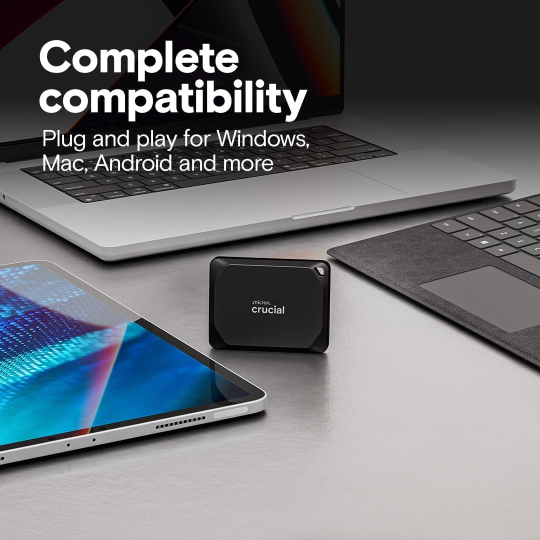 Crucial X10 Pro 4TB Portable SSD, Up to 2100MB/s Read, 2000MB/s Write, 3.2 USB-C, External Solid State Drive, Durable Storage for PC & Mac, for Professional Creators, Black - ‎CT4000X10PROSSD902