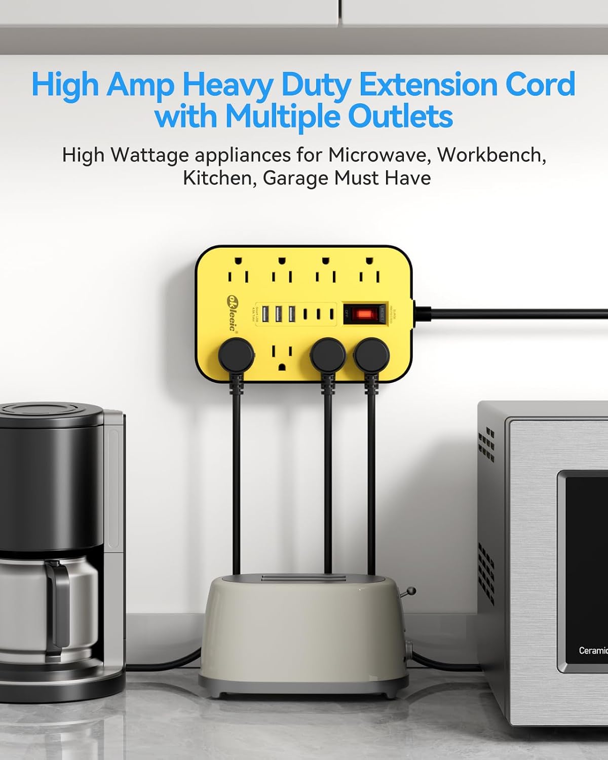 Heavy Duty Power Strip with Surge Protector, 6 USB Ports(3 USB-C), 14 Gauge Extension Cord 6 FT, Industrial High Wattage for Workbench, Workshop, Kitchen, Garage Must Have